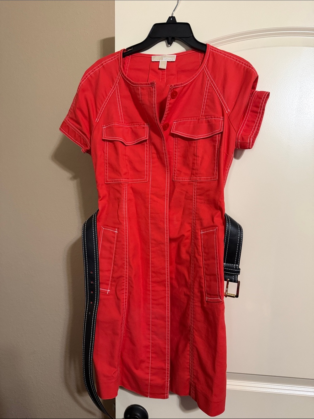 Orange  Utility Shirt Dress with Front Pockets